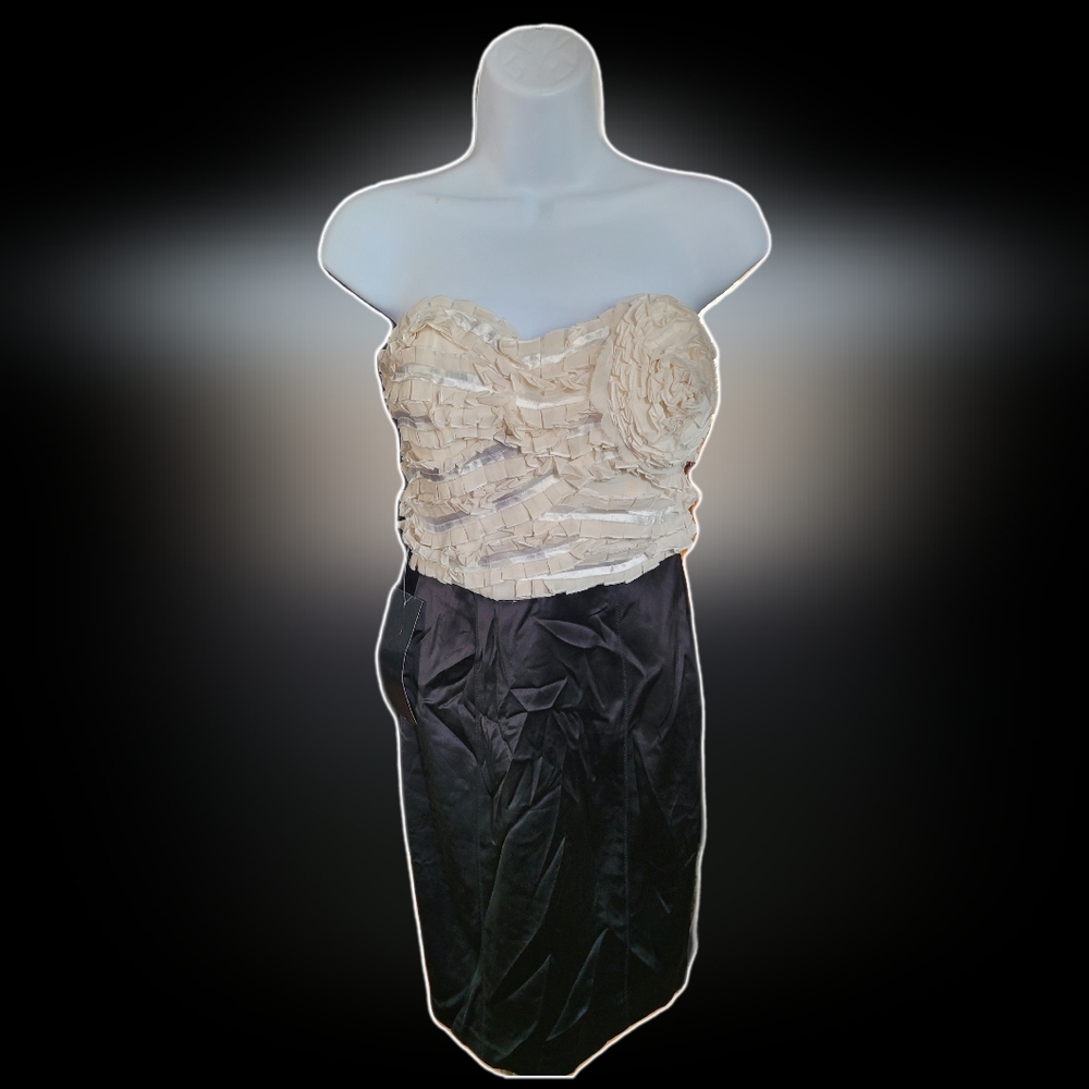 NWT Bebe Chloe Rosette Mini Dress Black and White ruffle size Small